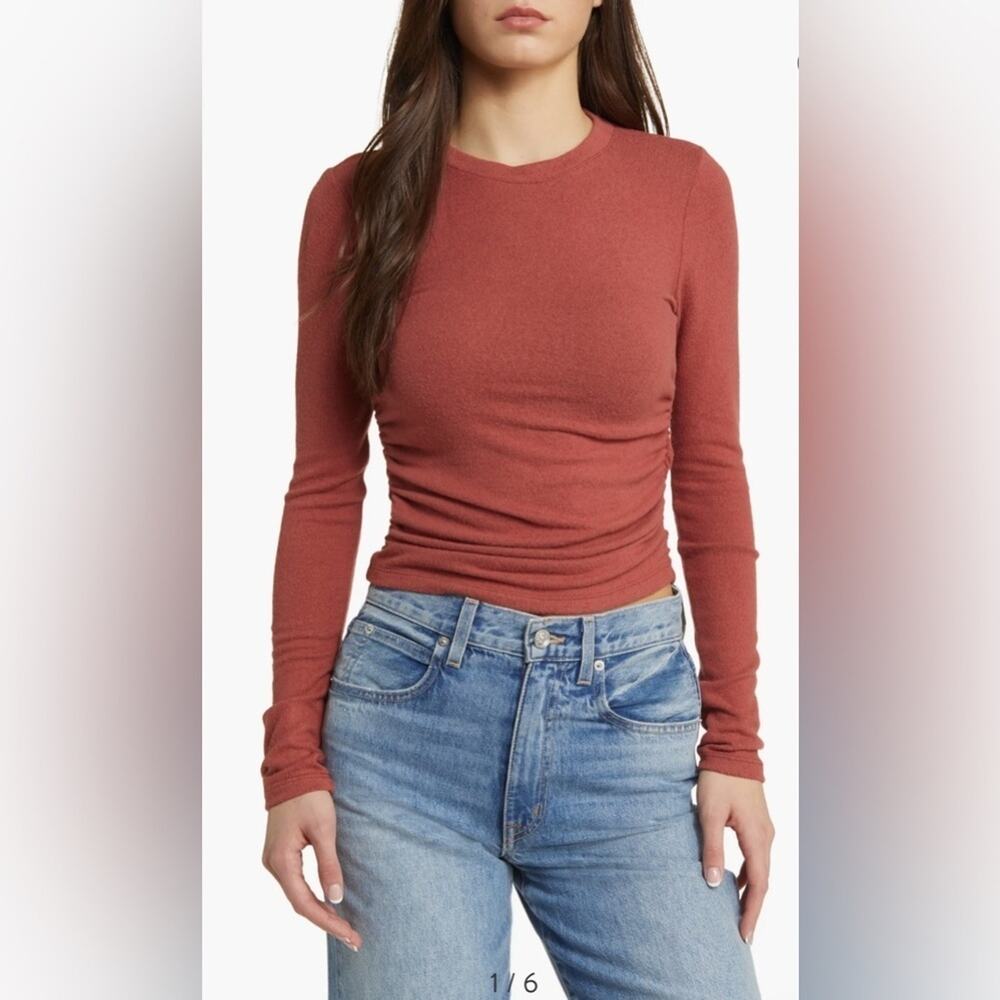 Madewell Long Sleeve Ruched Brushed Jersey Top XXS